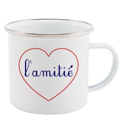 Mug Tasse Rétro en métal émaillé imprimé citation Coeur L'amitié
