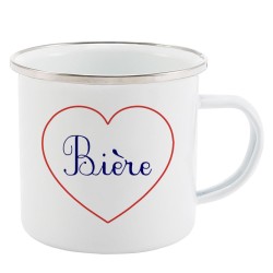Mug Tasse Rétro en métal émaillé imprimé citation Coeur Bière