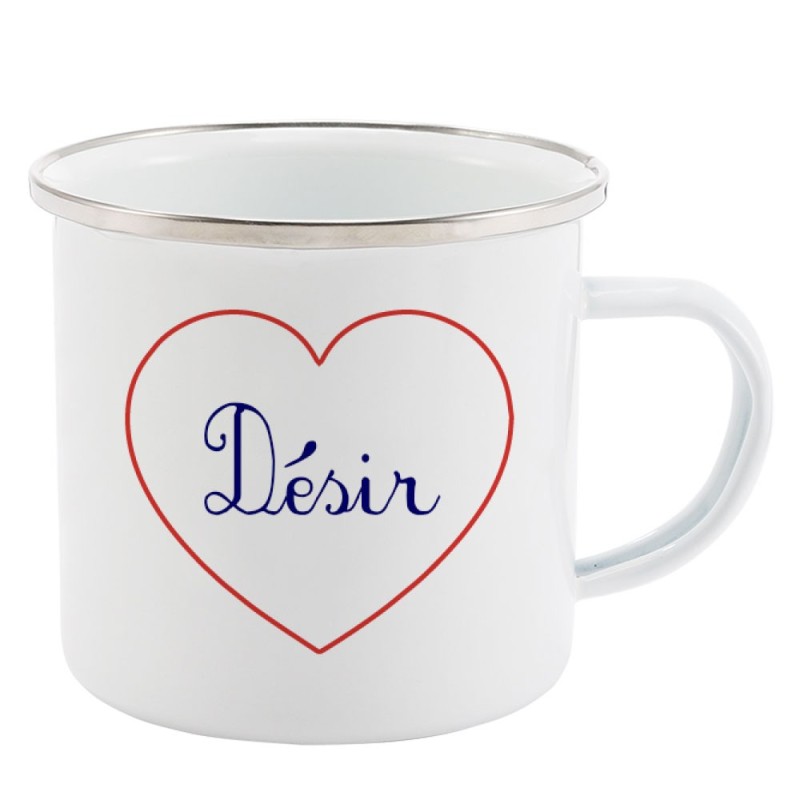 Mug Tasse Rétro en métal émaillé imprimé citation Coeur Désir