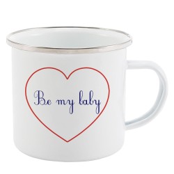 Mug Tasse Rétro en métal émaillé imprimé citation Coeur Be my baby