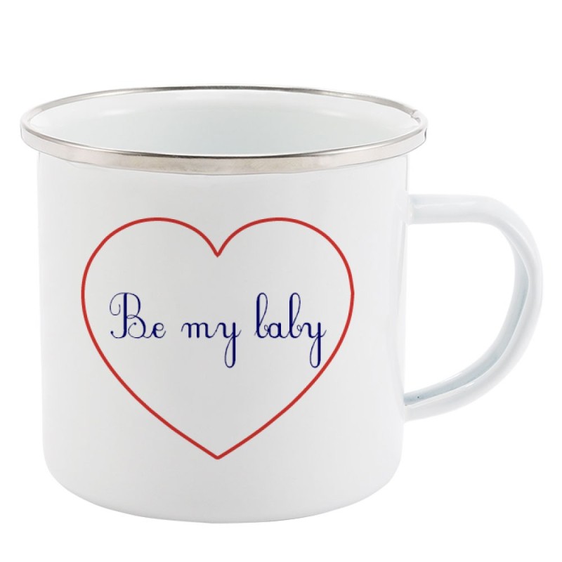 Mug Tasse Rétro en métal émaillé imprimé citation Coeur Be my baby