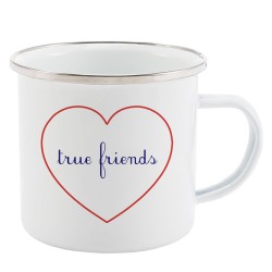 Mug Tasse Rétro en métal émaillé imprimé citation Coeur True friends