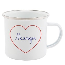 Mug Tasse Rétro en métal émaillé imprimé citation Coeur Manger