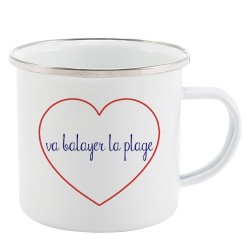 Mug Tasse Rétro en métal émaillé imprimé citation Coeur va balayer la plage