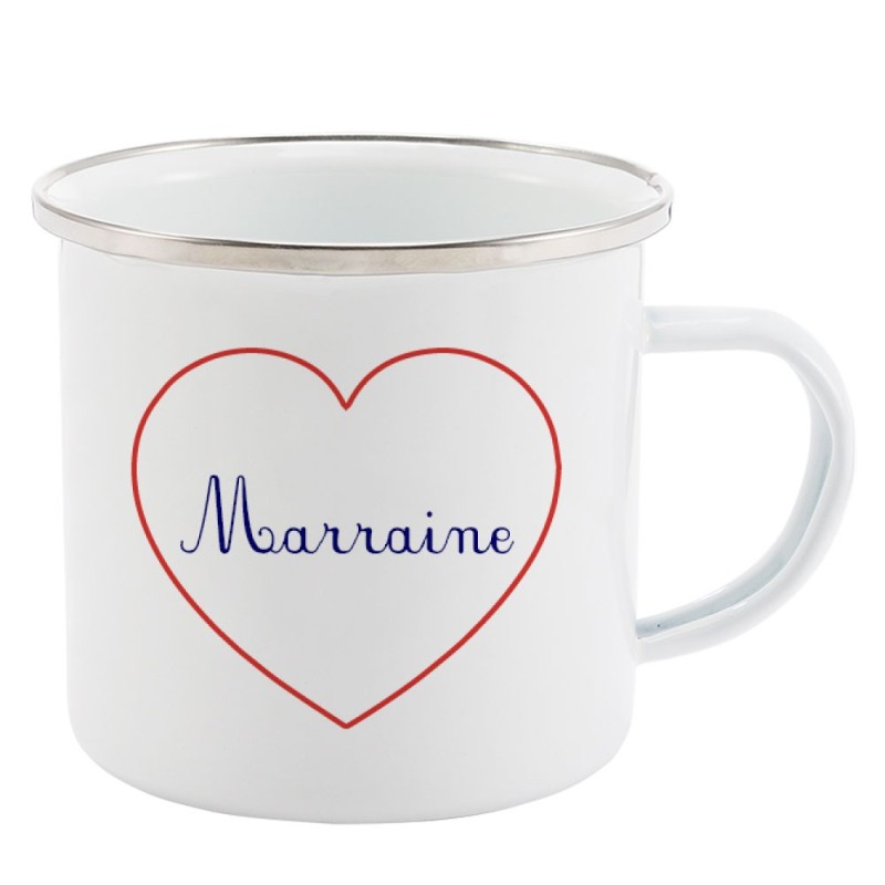 Mug Tasse Rétro en métal émaillé imprimé citation Coeur Marraine