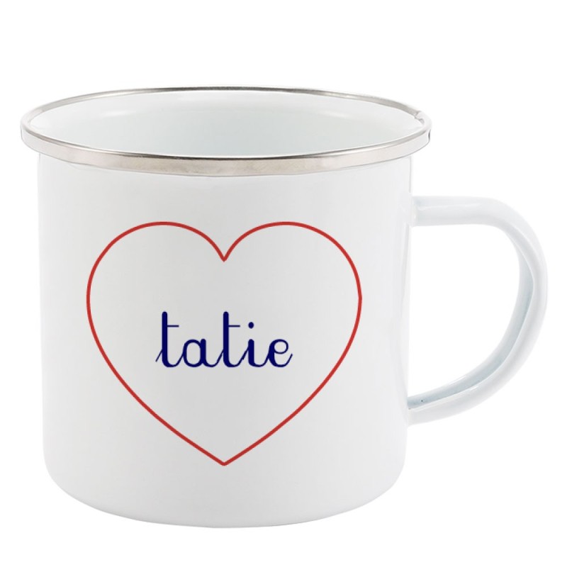 Mug Tasse Rétro en métal émaillé imprimé citation Coeur Tatie