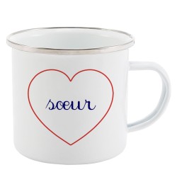 Mug Tasse Rétro en métal émaillé imprimé citation Coeur soeur