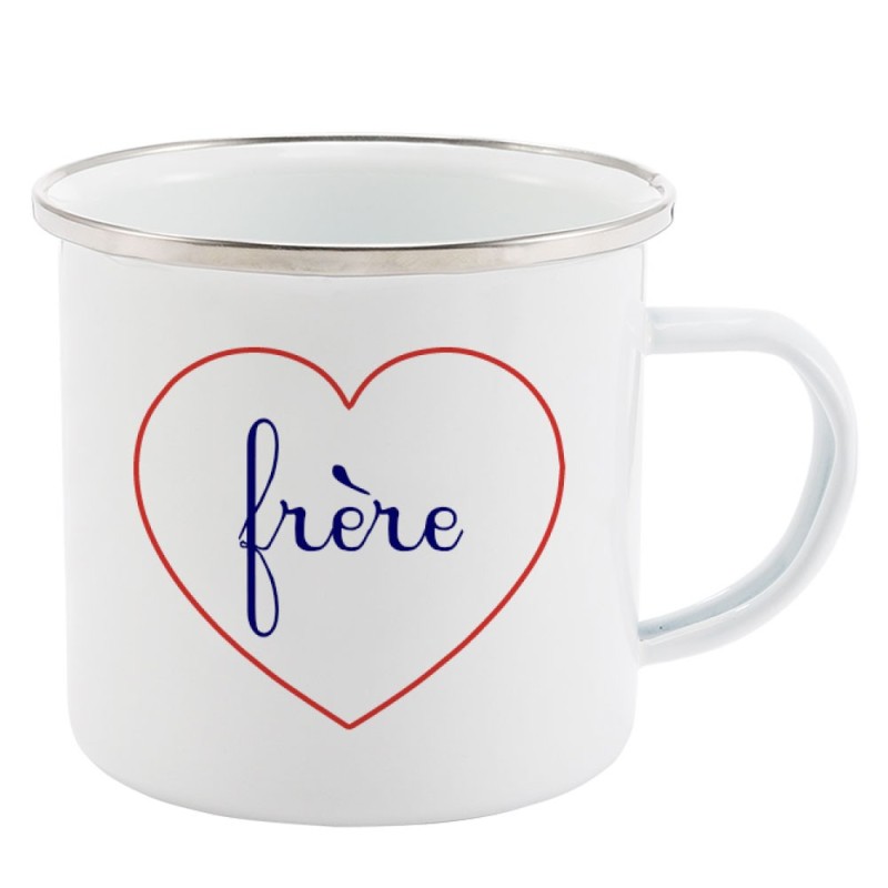 Mug Tasse Rétro en métal émaillé imprimé citation Coeur frère