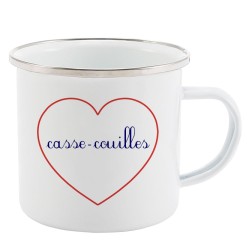 Mug Tasse Rétro en métal émaillé imprimé citation Coeur Casse couilles