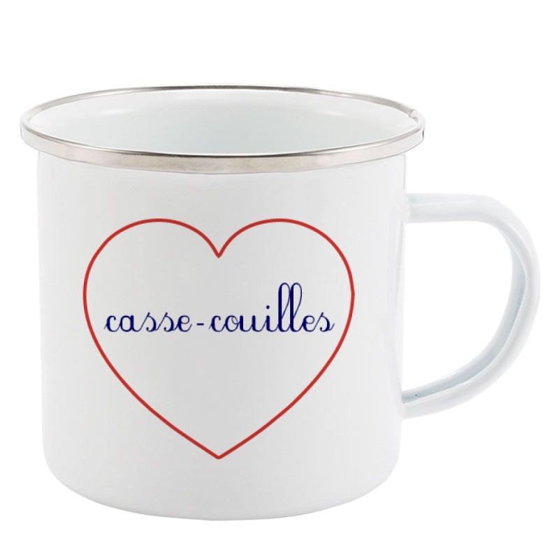 Mug Tasse Rétro en métal émaillé imprimé citation Coeur Casse couilles