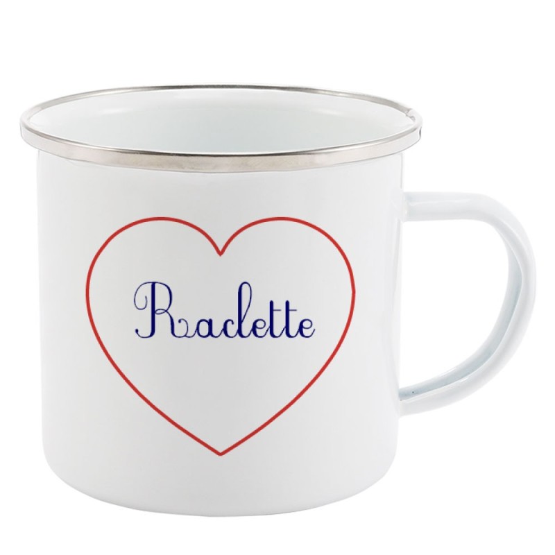 Mug Tasse Rétro en métal émaillé imprimé citation Coeur raclette