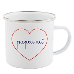 Mug Tasse Rétro en métal émaillé imprimé citation Coeur Papounet