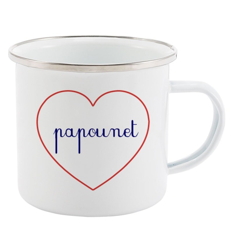 Mug Tasse Rétro en métal émaillé imprimé citation Coeur Papounet