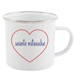 Mug Tasse Rétro en métal émaillé imprimé citation Coeur Sainte nitouche