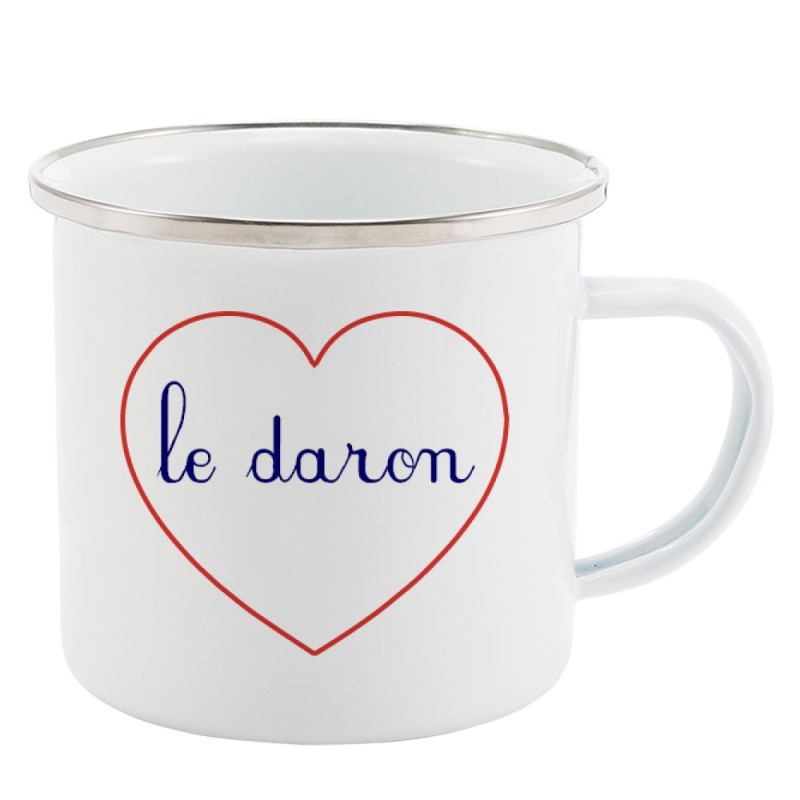 Mug Tasse Rétro en métal émaillé imprimé citation Coeur Le daron