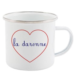 Mug Tasse Rétro en métal émaillé imprimé citation Coeur La daronne