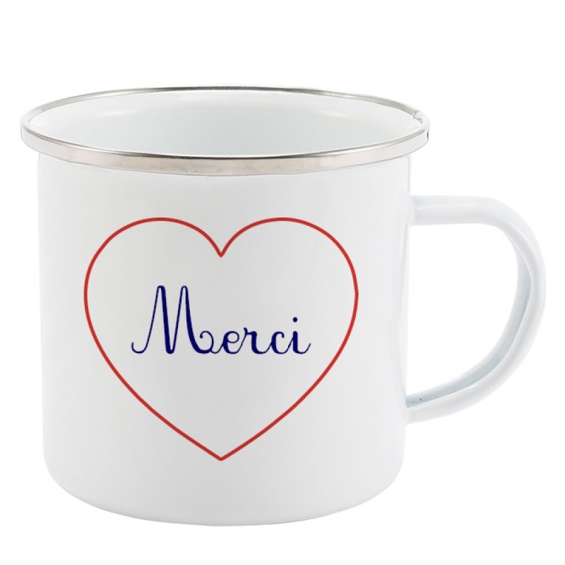 Mug Tasse Rétro en métal émaillé imprimé citation Coeur Merci
