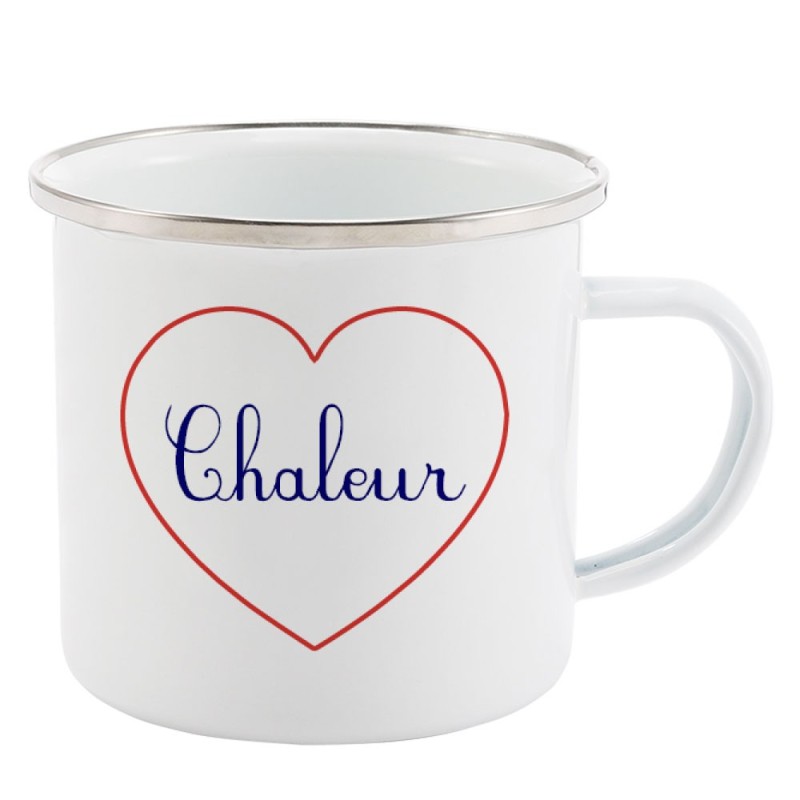 Mug Tasse Rétro en métal émaillé imprimé citation Coeur Chaleur