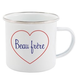 Mug Tasse Rétro en métal émaillé imprimé citation Coeur Beau frère