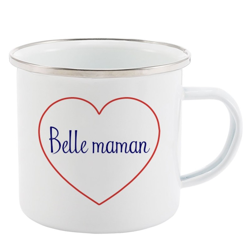 Mug Tasse Rétro en métal émaillé imprimé citation Coeur Belle maman