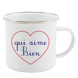 Mug Tasse Rétro en métal émaillé imprimé citation Coeur Qui aime bien