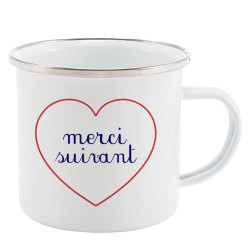 Mug Tasse Rétro en métal émaillé imprimé citation Coeur Merci suivant