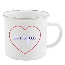 Mug Tasse Rétro en métal émaillé imprimé citation Coeur Unique