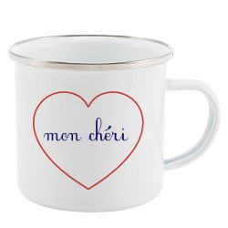 Mug Tasse Rétro en métal émaillé imprimé citation Coeur Mon chéri