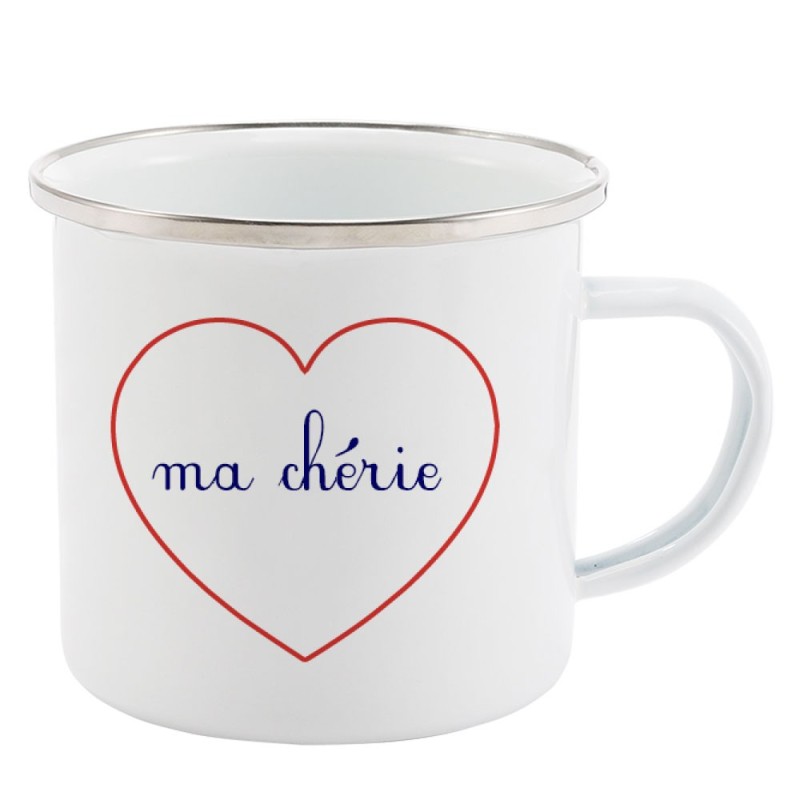 Mug Tasse Rétro en métal émaillé imprimé citation Coeur Ma chérie