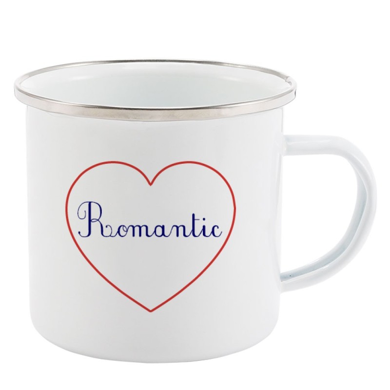 Mug Tasse Rétro en métal émaillé imprimé citation Coeur Romantic