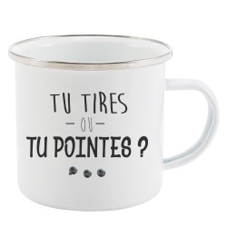 Mug Tasse Rétro en métal émaillé imprimé citation pétanque Tu tires ou tu pointes?