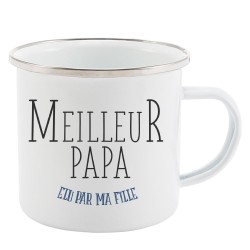 Mug Tasse Rétro en métal émaillé imprimé citation Meilleur papa élu par ma fille