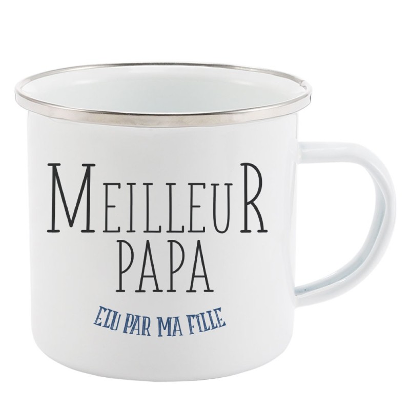 Mug Tasse Rétro en métal émaillé imprimé citation Meilleur papa élu par ma fille