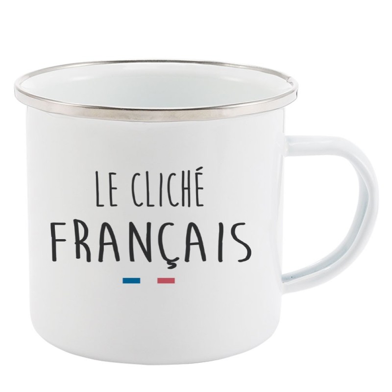 Mug Tasse Rétro en métal émaillé imprimé citation  Le cliché français