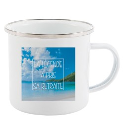 Mug Tasse Rétro en métal émaillé imprimé citation La légende a pris sa retraite