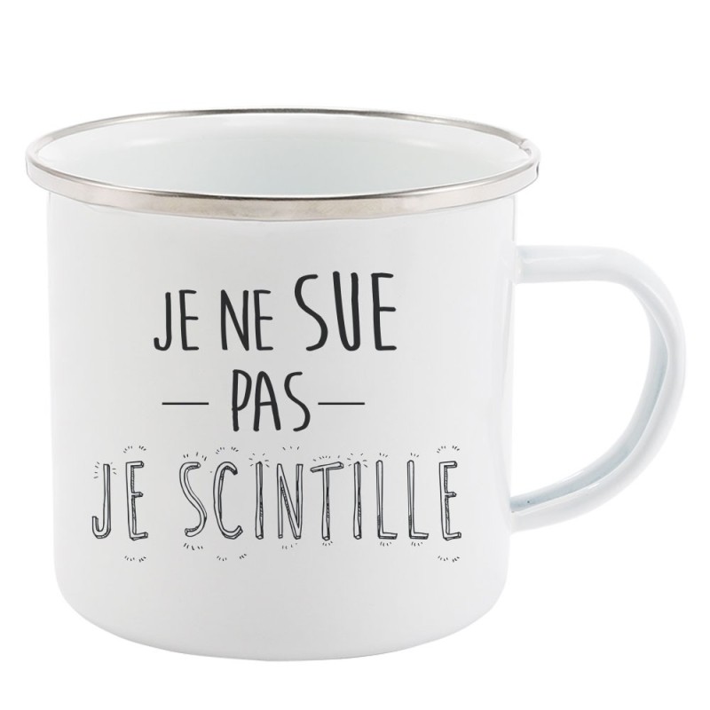 Mug Tasse Rétro en métal émaillé imprimé citation Je ne suie pas je scintille
