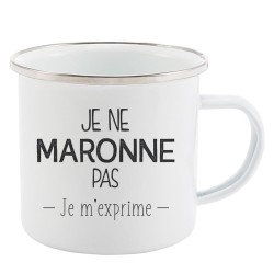 Mug Tasse Rétro en métal émaillé imprimé citation Je ne maronne pas je m'exprime