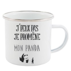 Mug Tasse Rétro en métal émaillé imprimé citation J'peux pas je promène mon panda