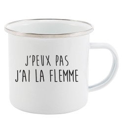 Mug Tasse Rétro en métal émaillé imprimé citation J'peux pas j'ai la flemme