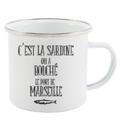 Mug Tasse Rétro en métal émaillé imprimé citation C'est la sardine qui a bouché le port de marseille