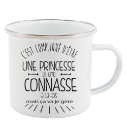 Mug Tasse Rétro en métal émaillé imprimé citation C'est compliqué d'etre une princesse et une connasse a la fois