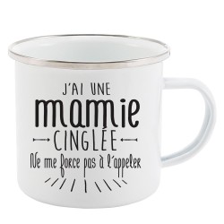 Mug Tasse Rétro en métal émaillé imprimé citation J'ai une mamie cinglée ne me force pas a l'appeler