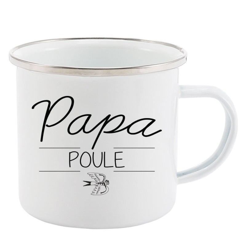 Mug Tasse Rétro en métal émaillé imprimé fête des pères Papa poule