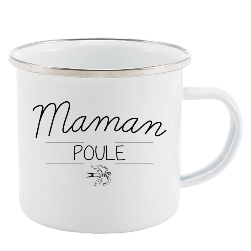 Mug Tasse Rétro en métal émaillé imprimé fête des mère maman poule