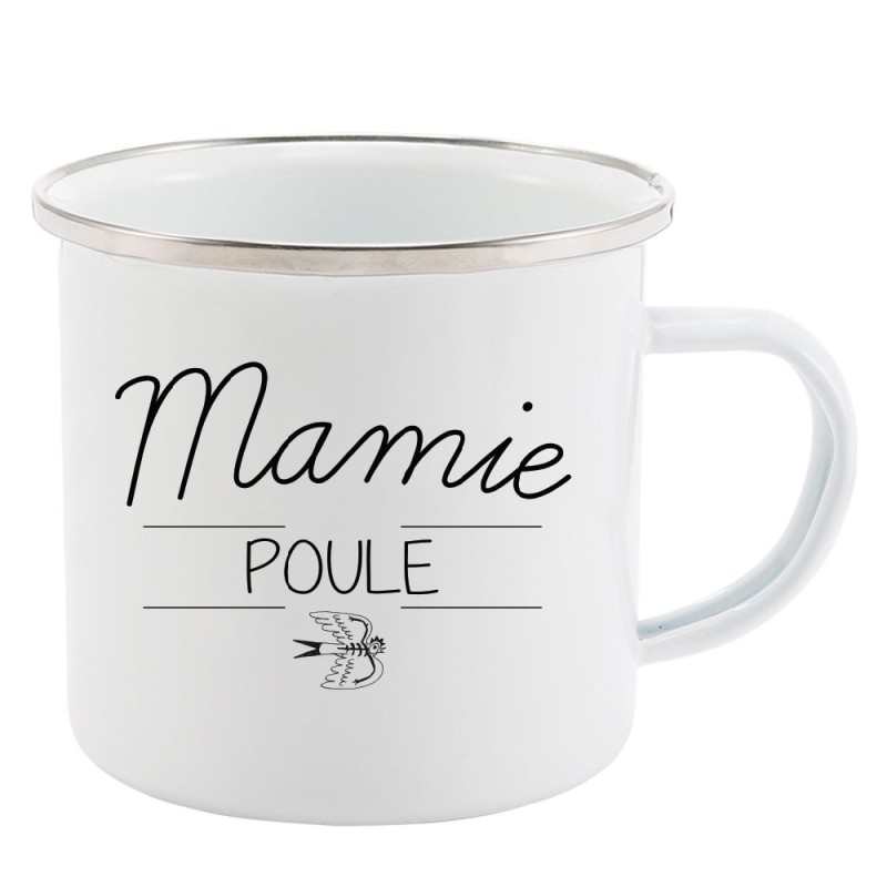 Mug Tasse Rétro en métal émaillé imprimé fête des mère Mamie poule