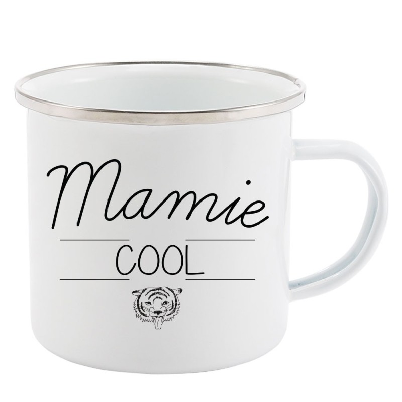 Mug Tasse Rétro en métal émaillé imprimé citation mamie cool