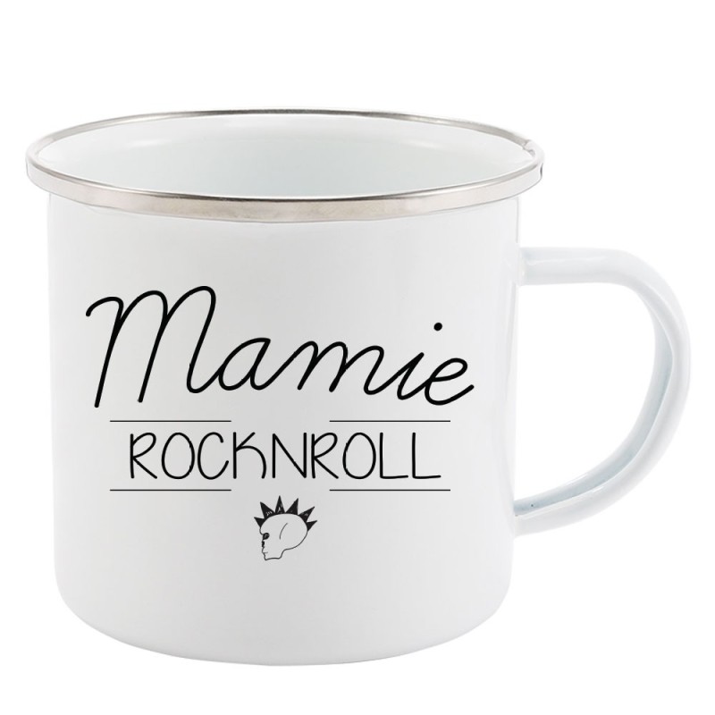 Mug Tasse Rétro en métal émaillé imprimé citation mamie rocknroll
