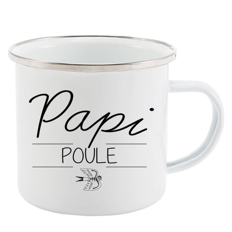 Mug Tasse Rétro en métal émaillé imprimé citation papi poule