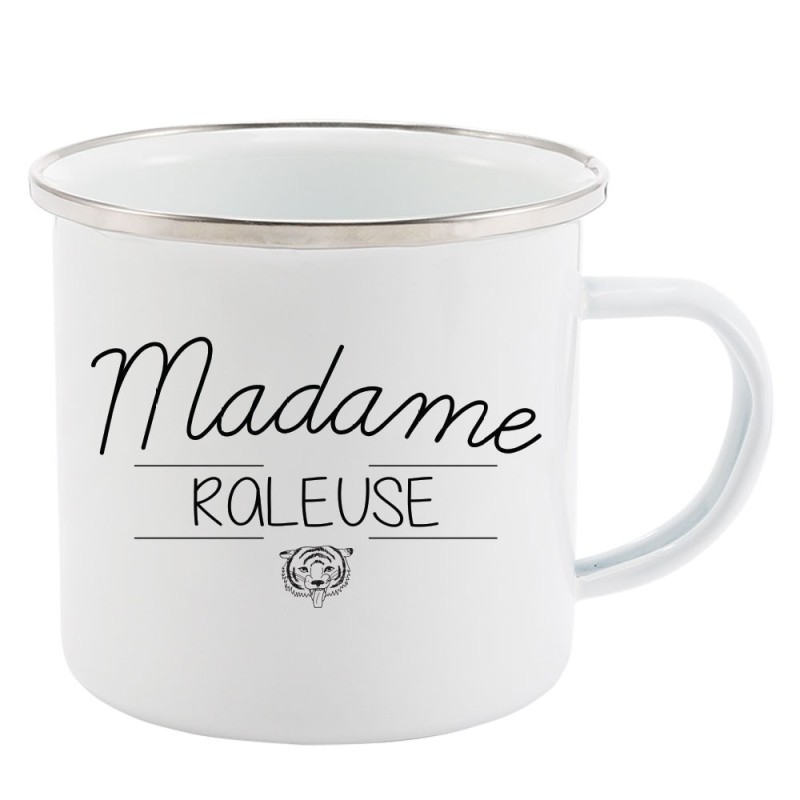 Mug Tasse Rétro en métal émaillé imprimé citation Madame raleuse