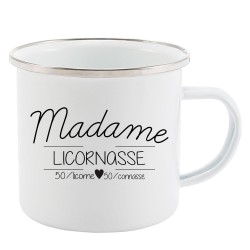Mug Tasse Rétro en métal émaillé imprimé citation Madame licornasse